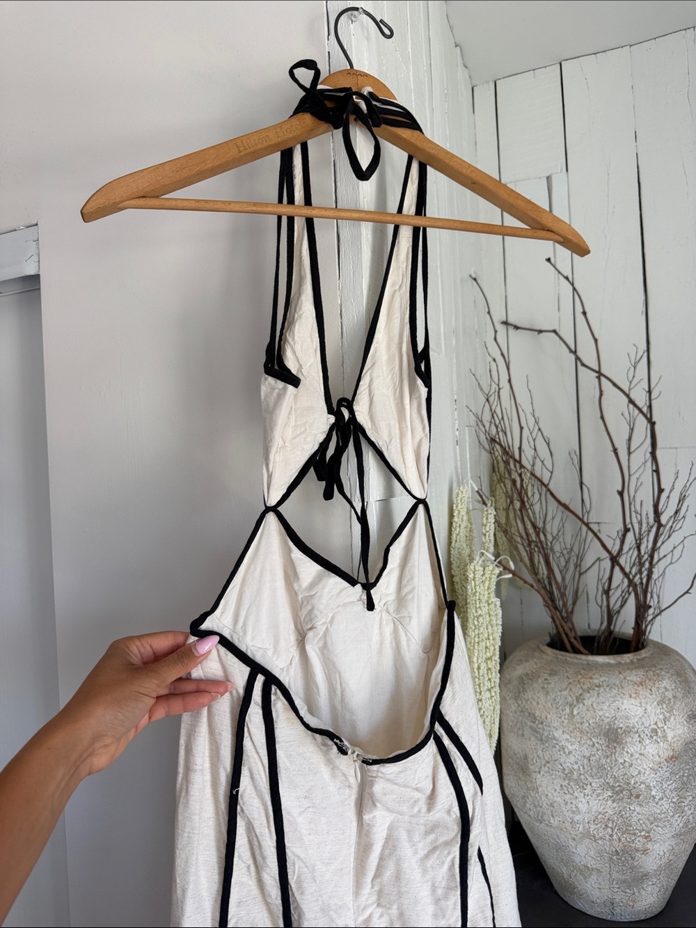 Peppermayo White Maxi Halter Dress with Black Piping only worn once - Picture 2 of 5
